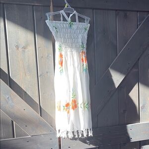 White Floral Smocked Dress